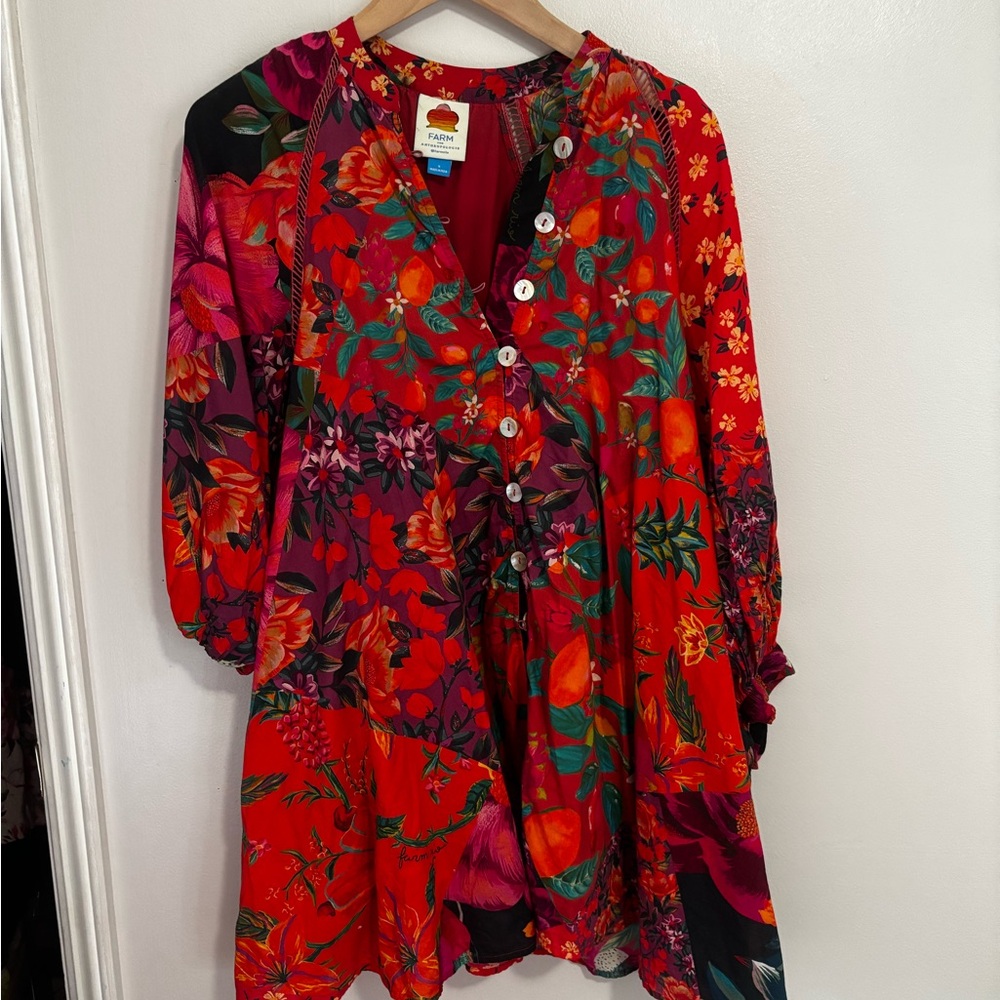 Farm Rio Red and Orange Floral Dress